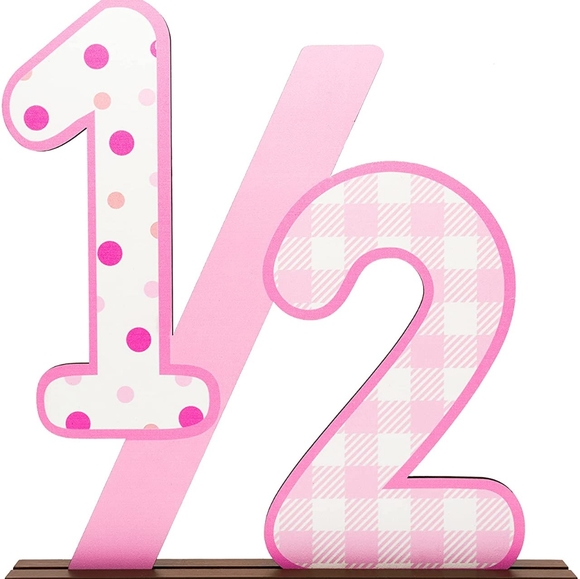 NEW PANTIDE 6 Months Pink 1/2 Number Sign Wooden Table Centerpiece Half Birthday - Picture 1 of 3